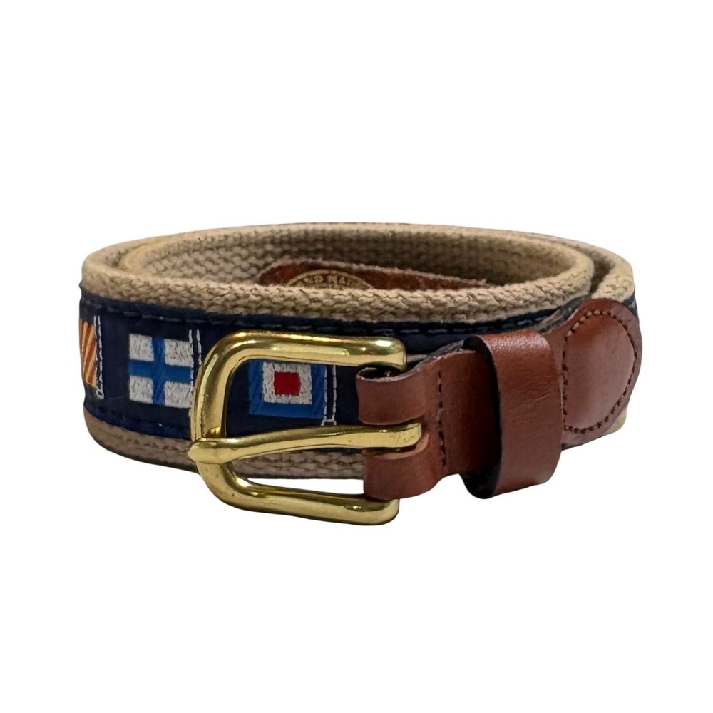 Leather Man Ltd Nautical Signal Flags Canvas Leather Belt Essex CT Men Size 26‎